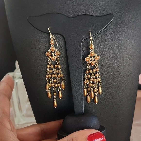 J Crew Chandelier Amber Tone Earrings - Picture 1 of 3